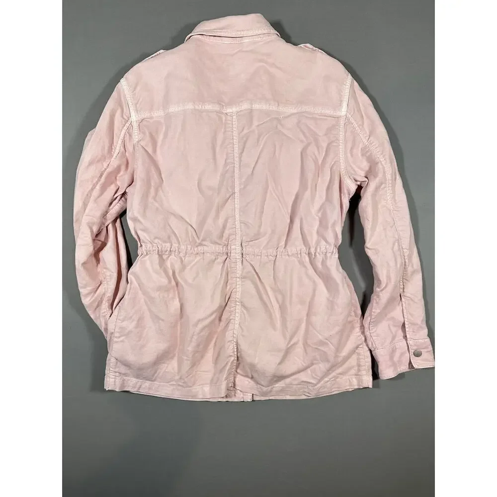 GAP Women's Soft Pink Cotton Jacket Gathered Waist Button Front Sz L - Picture 3 of 7